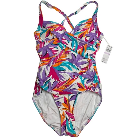Anne Cole Dance Floor Palm Underwire Surplice One Piece Swimsuit Size 6 New NWT - Picture 1 of 8
